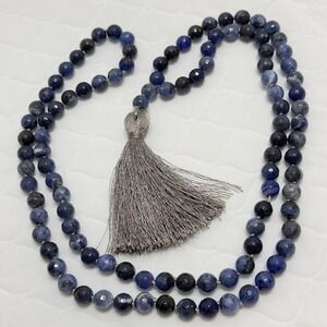 Sodalite Blue Tassel Mantra Meditation Buddist Prayer Beads Mala Healing Stones